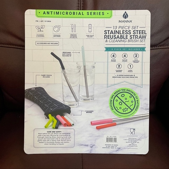 Manna Antimocrobial Reusable 13 piece straws - boba - Picture 2 of 2
